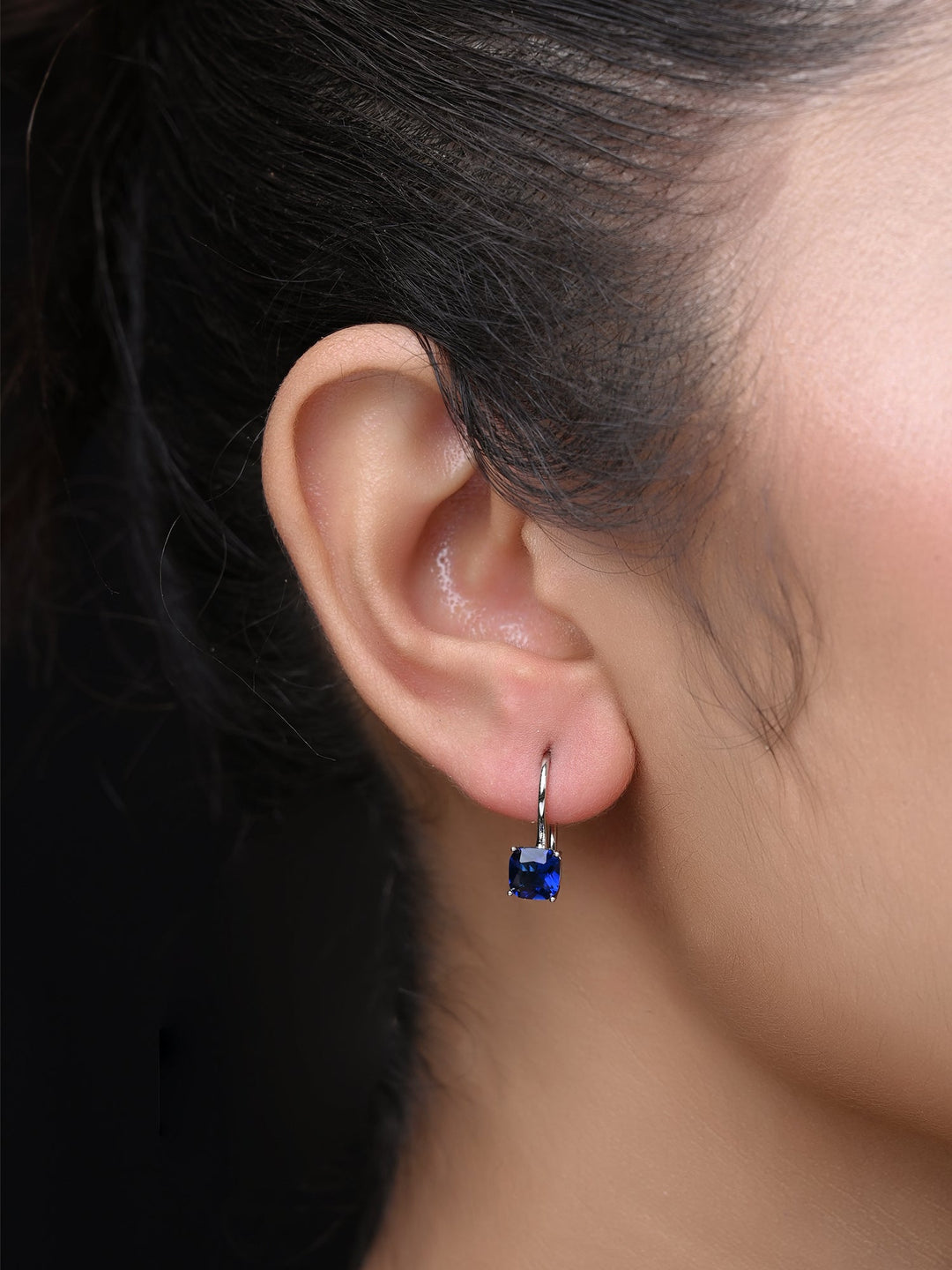 Rishika Blue Sapphire Stone Silver Plated Hoops