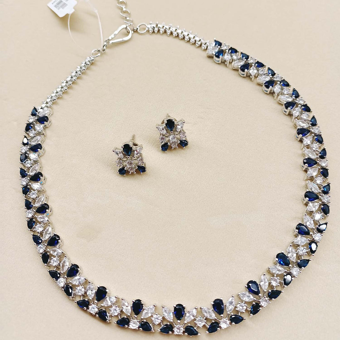 Hizra American Diamond Neckline With Blue Sapphire Stones