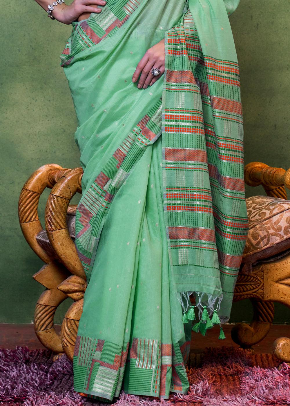 Cool Green Handwoven Cotton Silk Saree with Brocade Blouse