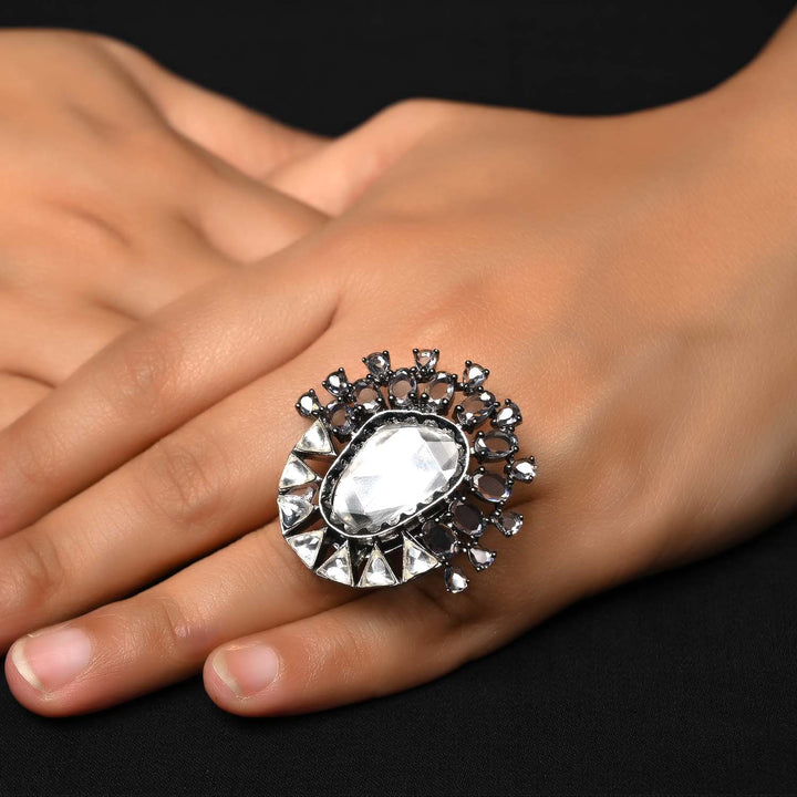 Gitika Diamonds Rhodium Plated Victorian Ring