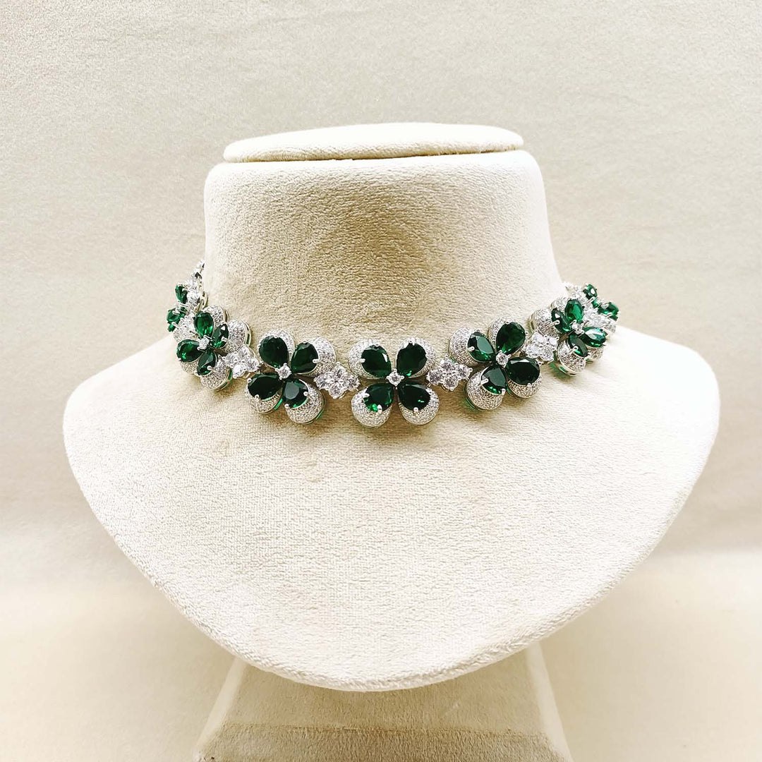 Husna Diamonds Green Emerald Necklace Set