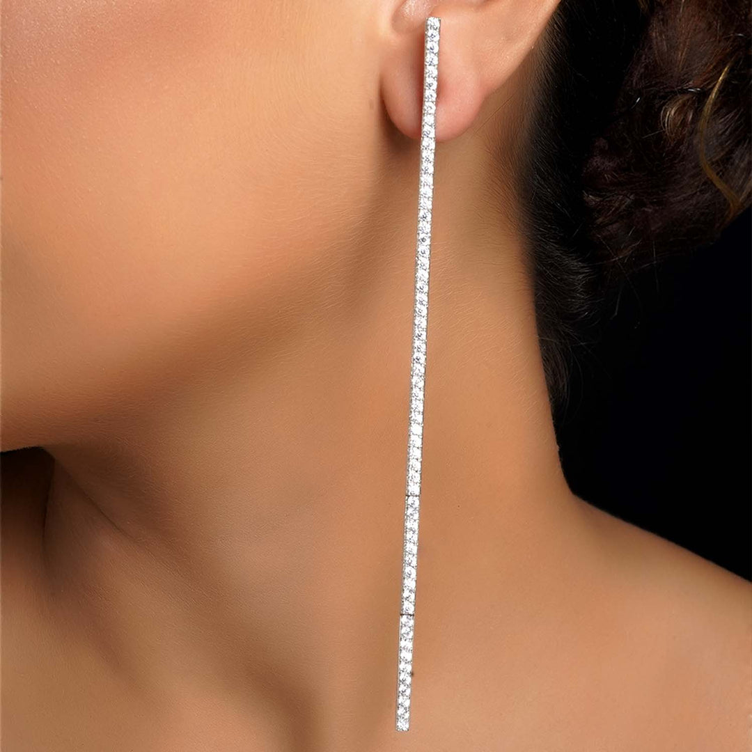 Diksha American Diamond Silver Plated Long Danglers