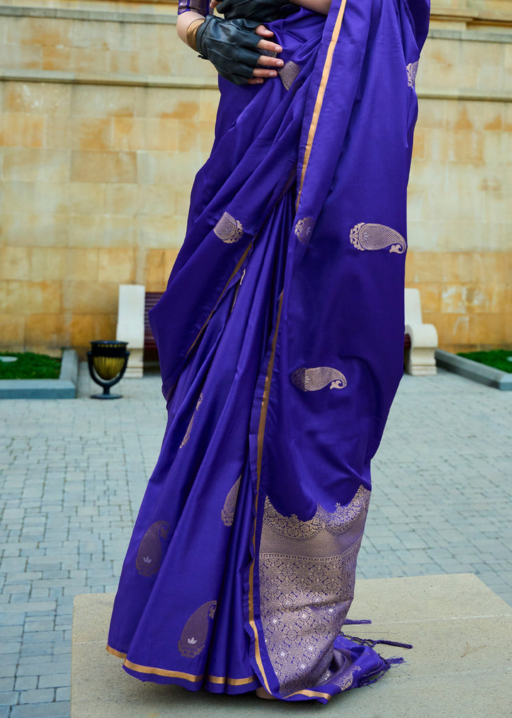 Admiral Blue Zari Woven Satin Silk Saree