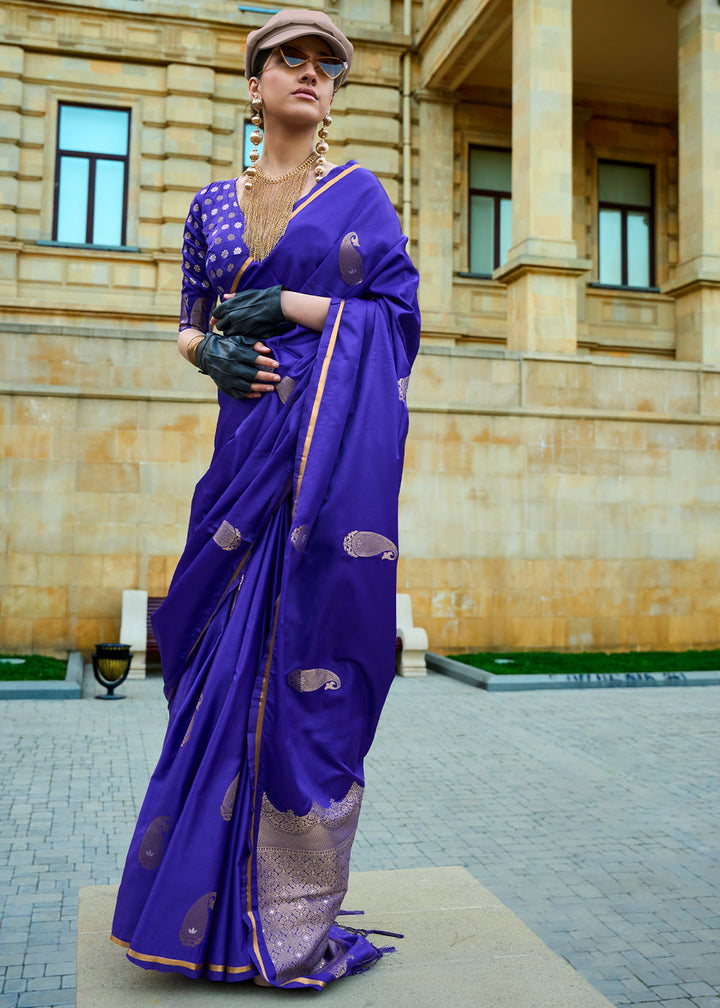 Admiral Blue Zari Woven Satin Silk Saree