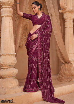 Plum Purple Premium Georgette Saree with Sequin & Thread Embellishments