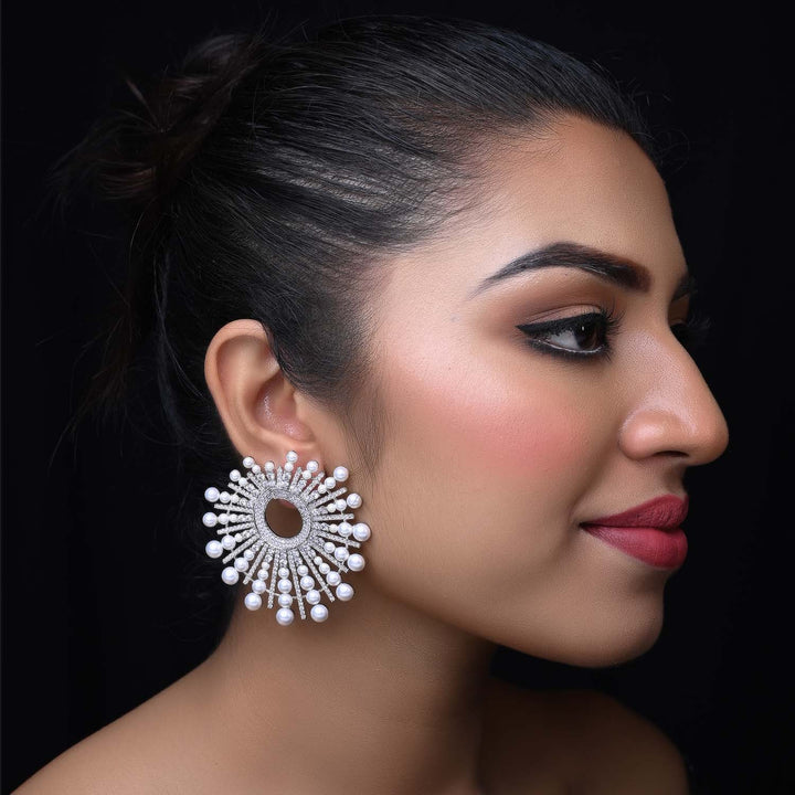 Parineeti American Diamond Silver Plated Pearl Tops