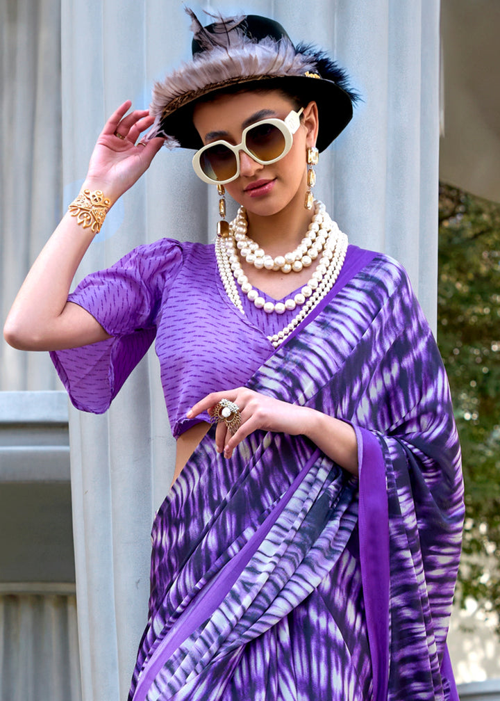 Shades Of Purple Contemporary Printed Satin Crepe Sarees