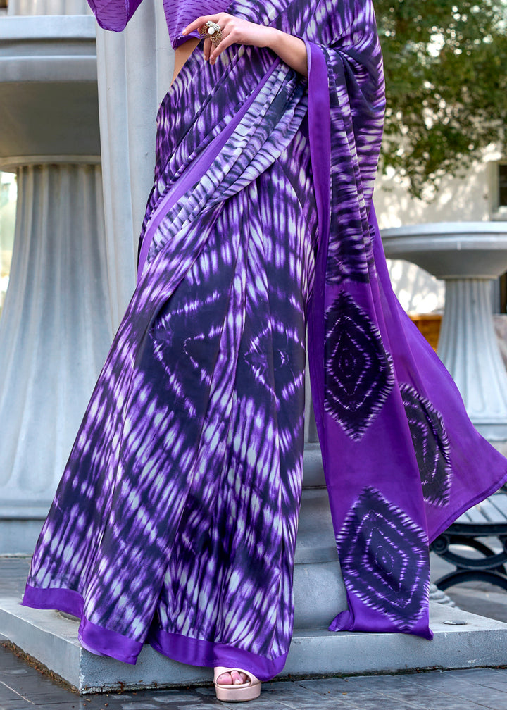 Shades Of Purple Contemporary Printed Satin Crepe Sarees