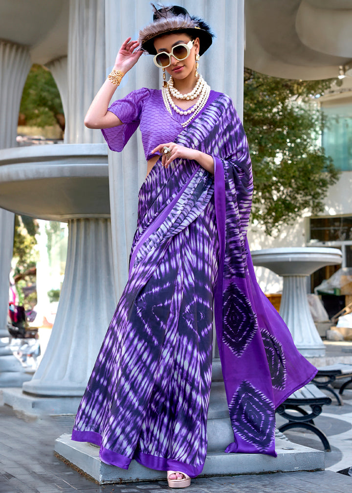 Shades Of Purple Contemporary Printed Satin Crepe Sarees