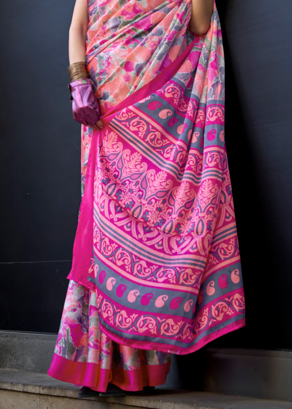 Shades Of Pink Contemporary Printed Satin Crepe Sarees