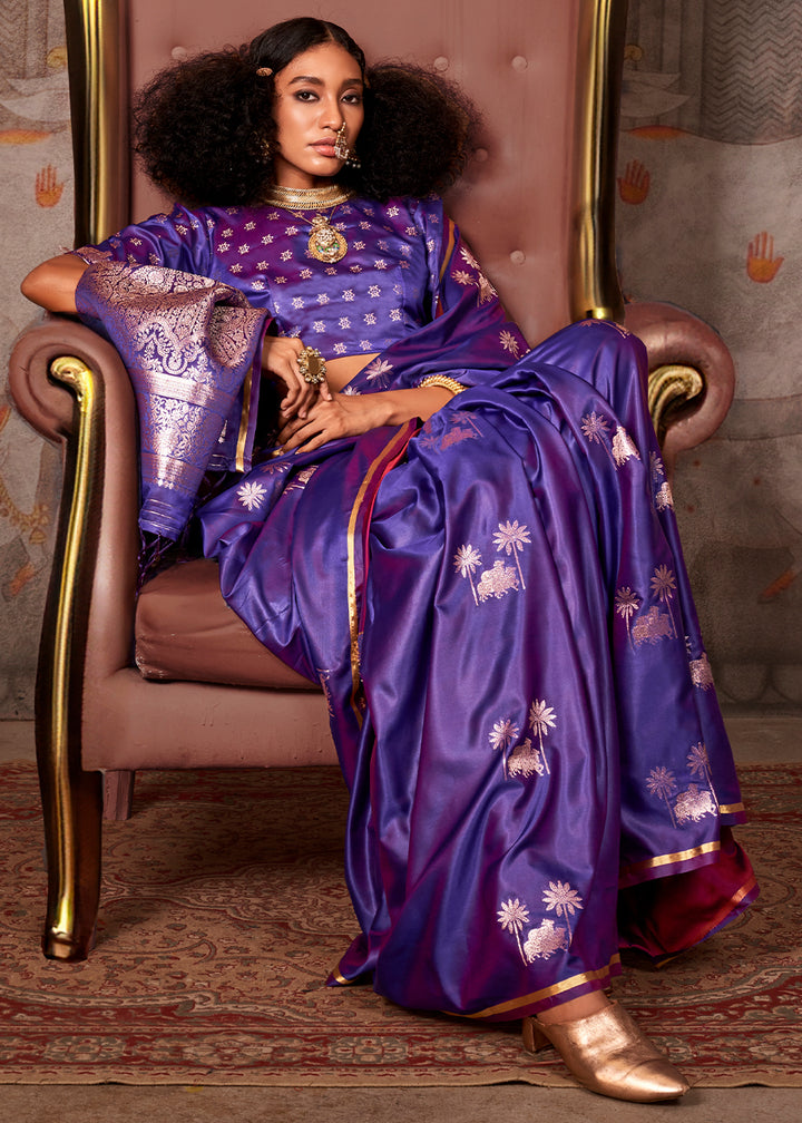 Metallic Purple Zari Woven Satin Silk Banarasi Saree with Brocade Blouse