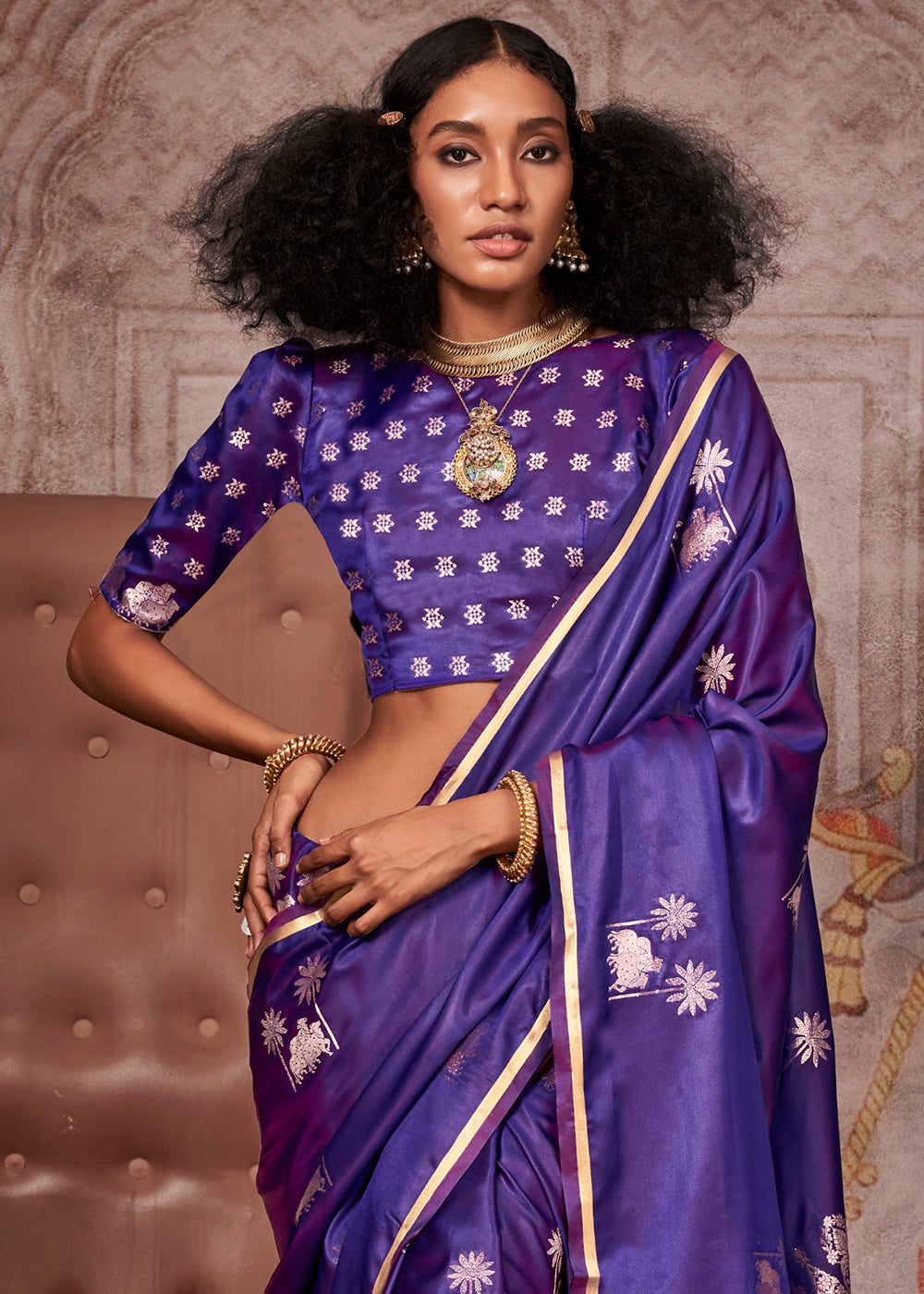 Metallic Purple Zari Woven Satin Silk Banarasi Saree with Brocade Blouse