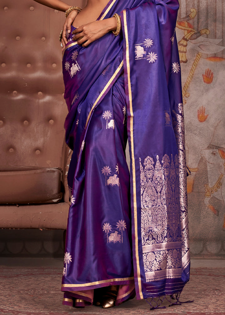 Metallic Purple Zari Woven Satin Silk Banarasi Saree with Brocade Blouse