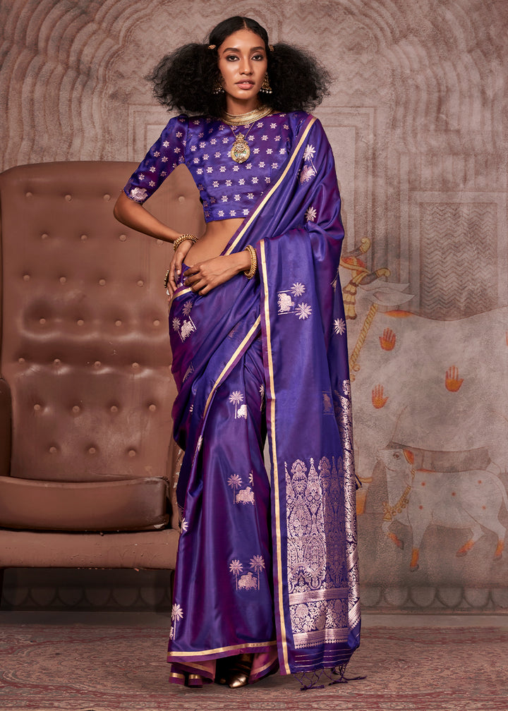 Metallic Purple Zari Woven Satin Silk Banarasi Saree with Brocade Blouse