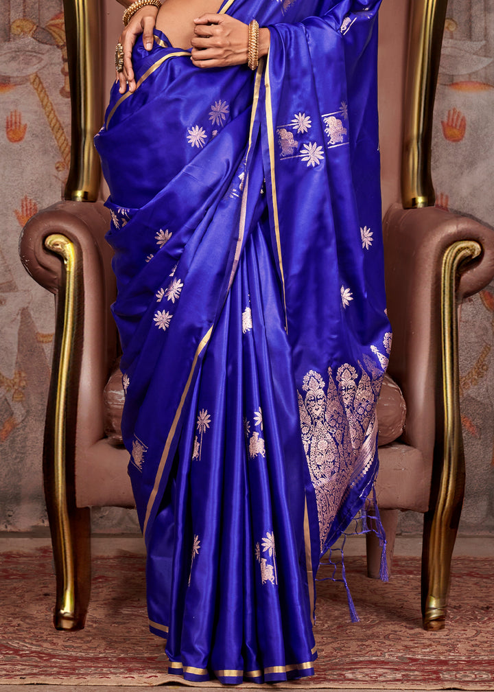 Azure Blue Zari Woven Satin Silk Banarasi Saree with Brocade Blouse