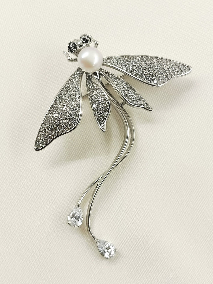 Yashvi White Dragonfly Brooch