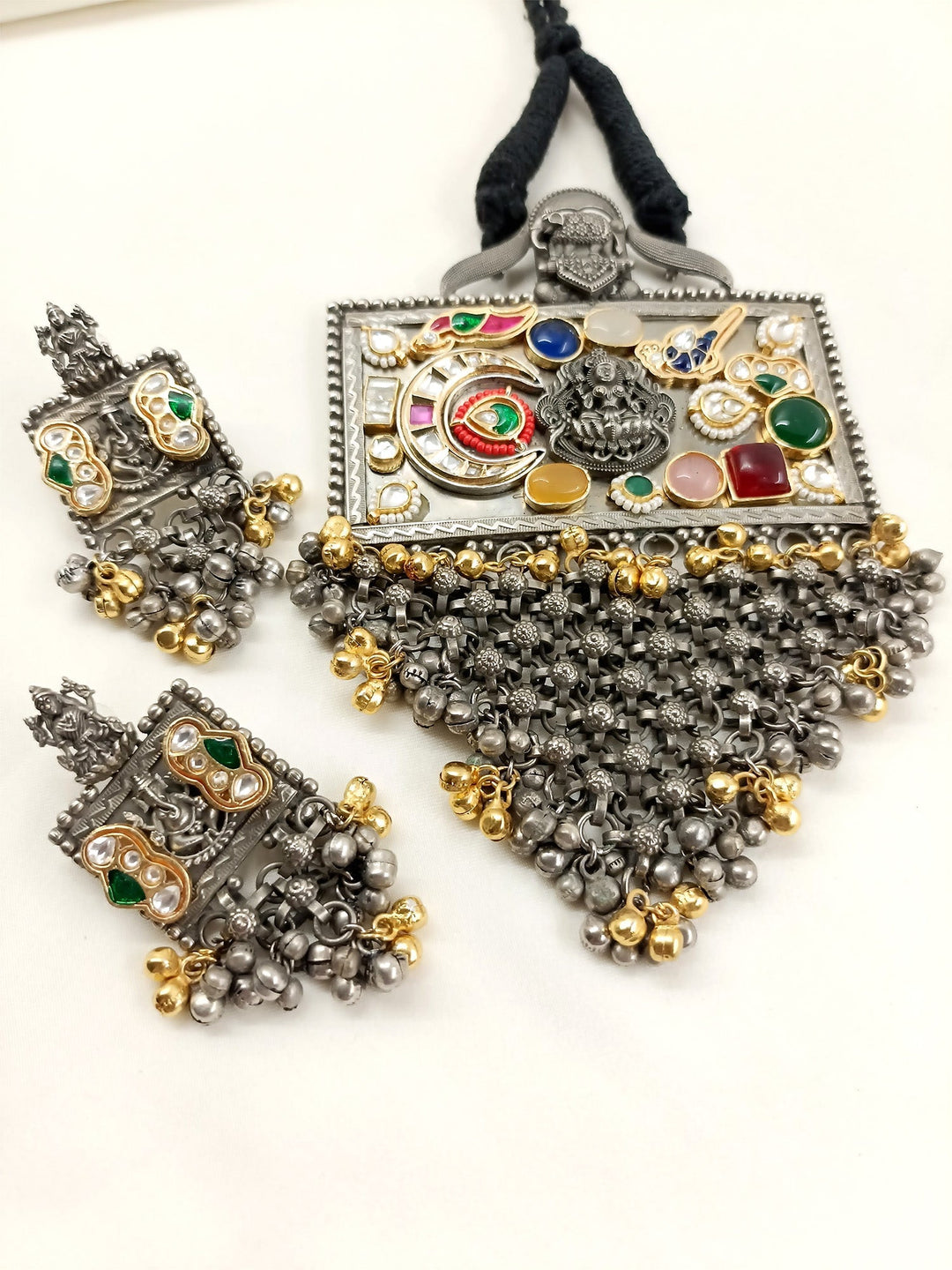 Bhanushri Multi Colour Oxidized Necklace Set