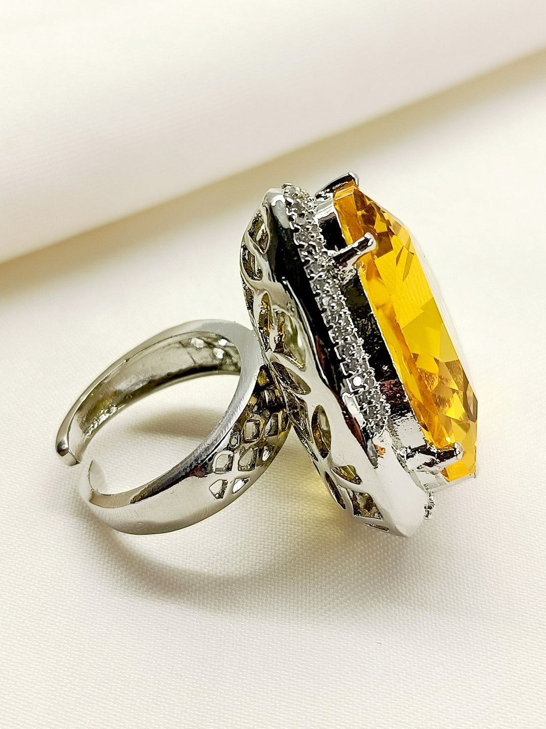 Triya Yellow American Diamond Finger Ring