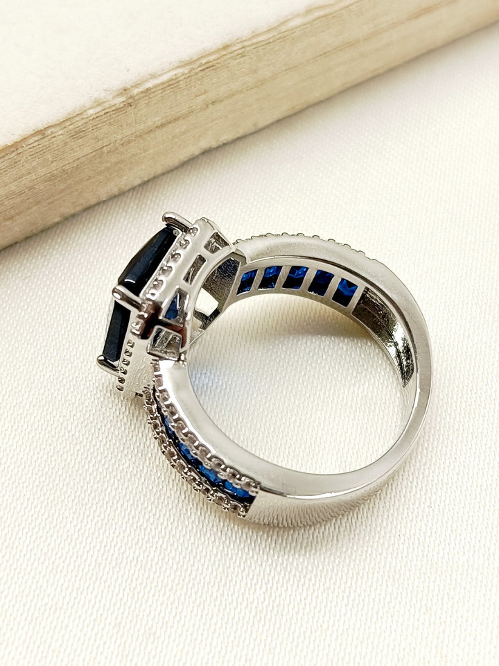 Noorjahan Navy Blue American Diamond Finger Ring