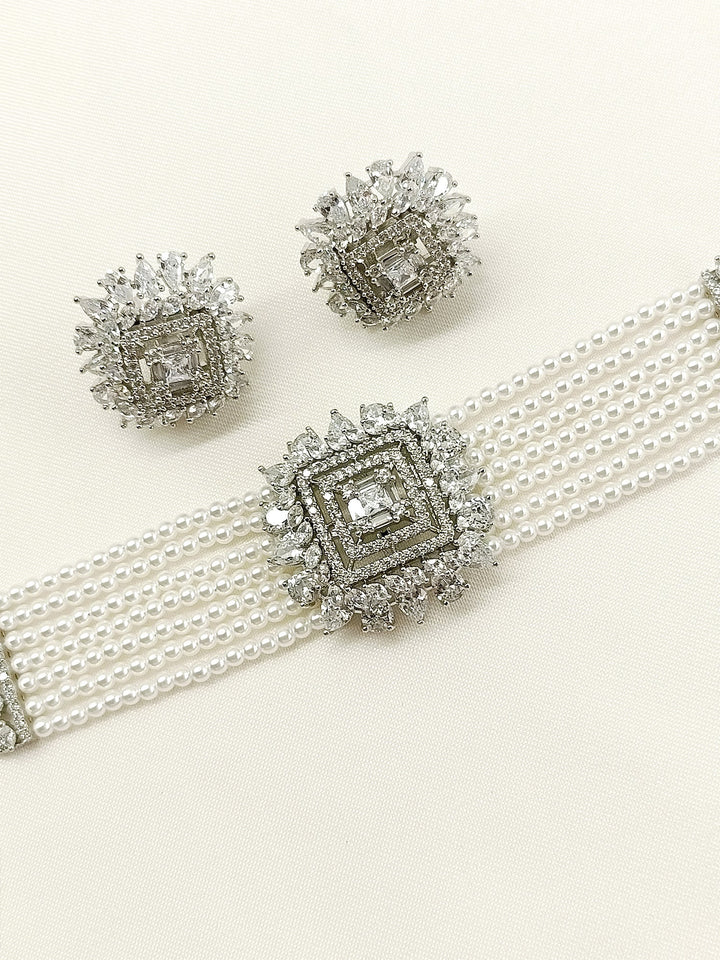 Pareeka White Pearl American Diamond Choker Set