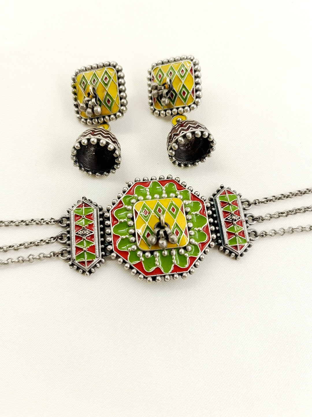 Rolly Multi Colour Oxidized Choker Set