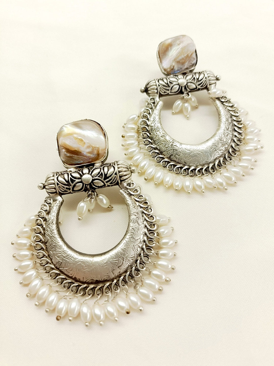 Neeru Cream Oxidized Earrings