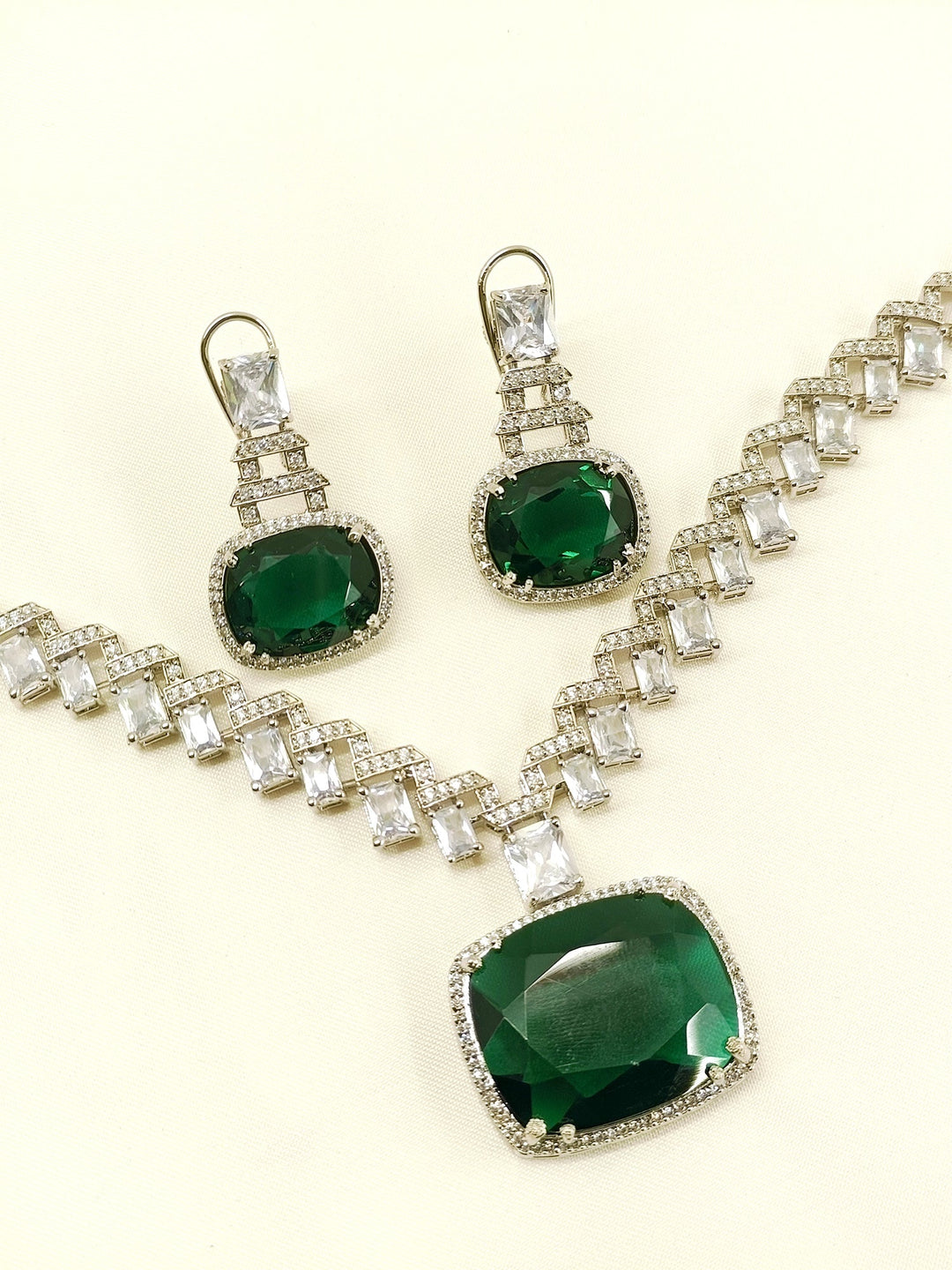 Smeila Green American Diamond Necklace Set