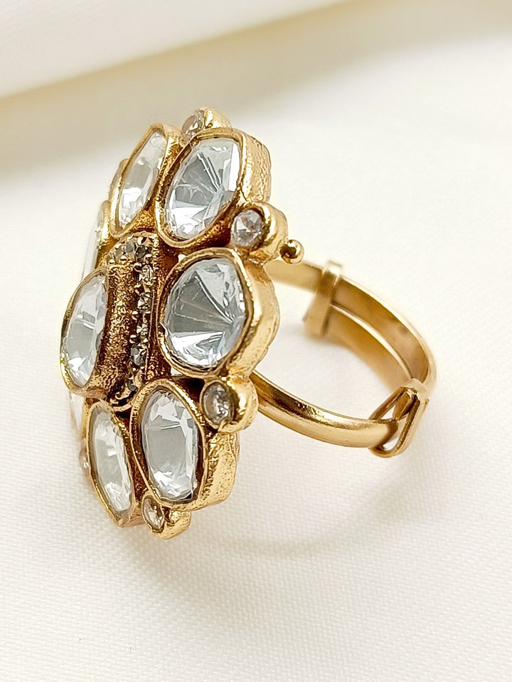 Vrishti White Kundan Finger Ring