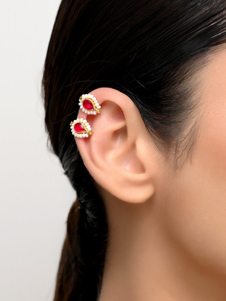 Kai Small Size Ruby Kundan Ear Cuff [4 Piece]