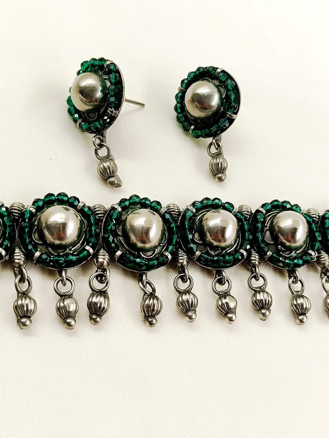 Huma Green Oxidized Choker Set