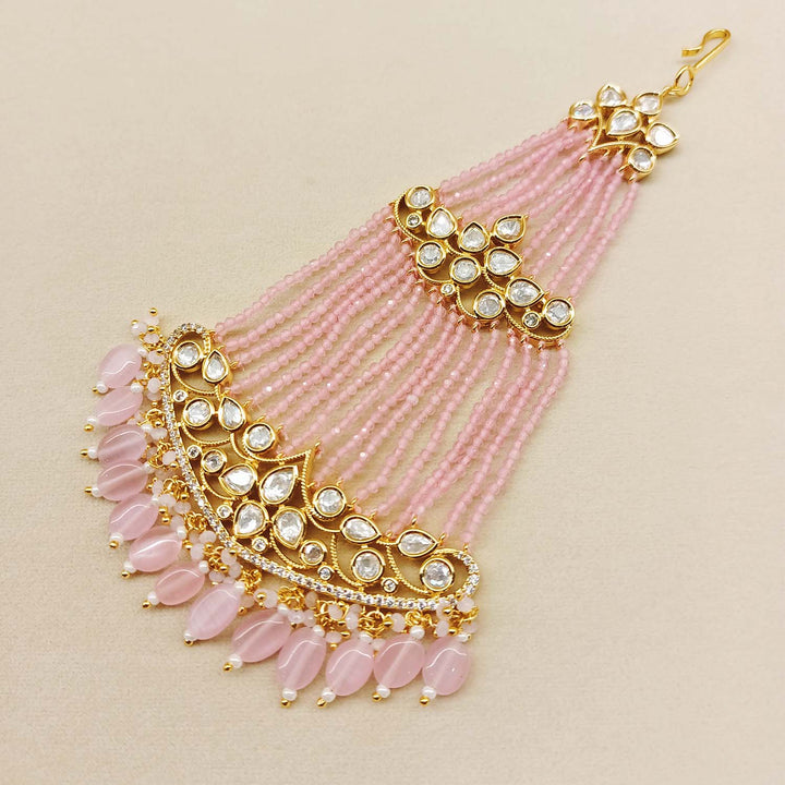 Kuhu Pink Gold Plated Kundan Passa