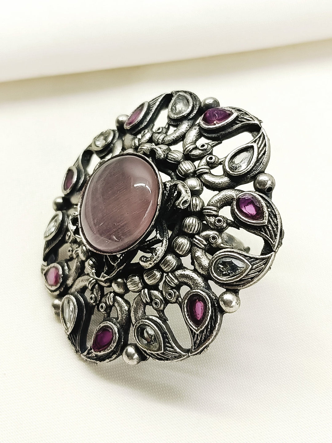 Krsnananda Baby Pink Oxidized Finger Ring