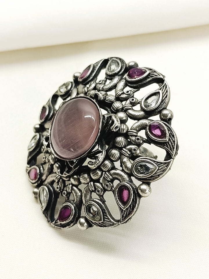 Krsnananda Baby Pink Oxidized Finger Ring