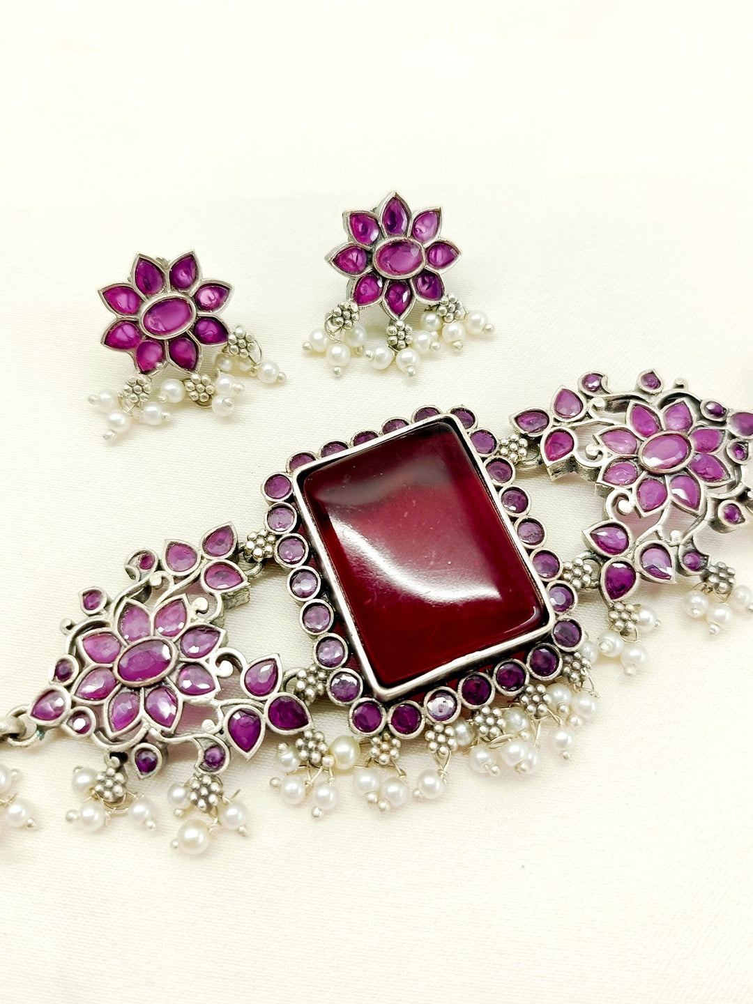 Sehar Ruby Oxidized Choker Set