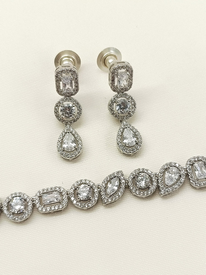Neya Silver Plated With American Diamond Necklace Set