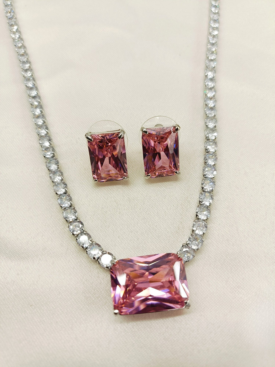 Ainsley Pink American Diamond Necklace Set