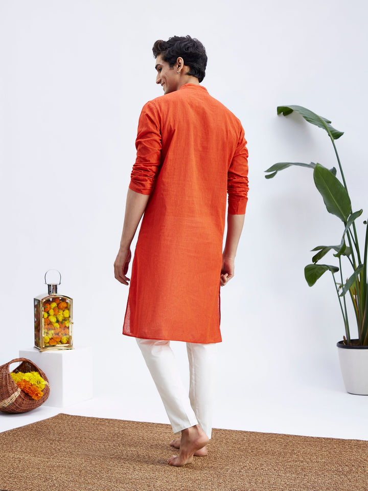 Sarvati Men's Red Pure Cotton Handloom Kurta Pyjama Set