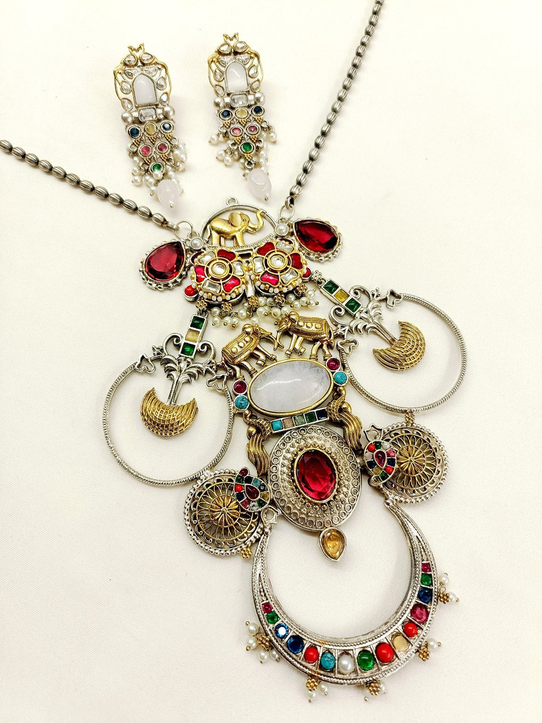 Mugdha Multi Colour Long Oxidized Necklace Set