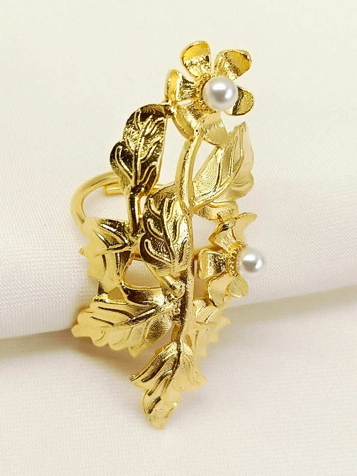 Neya Golden Floral Hand Harness Palm Bracelet with Ring Combo