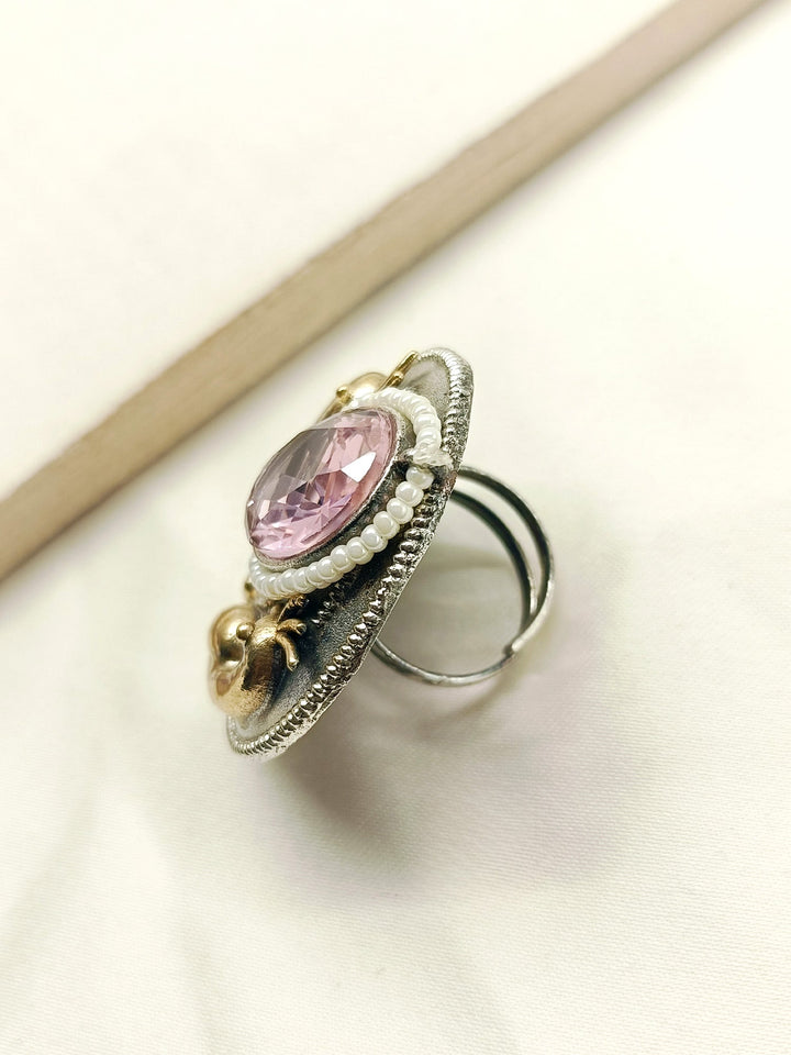 Ekantha Pink Peacock Oxidized Finger Ring