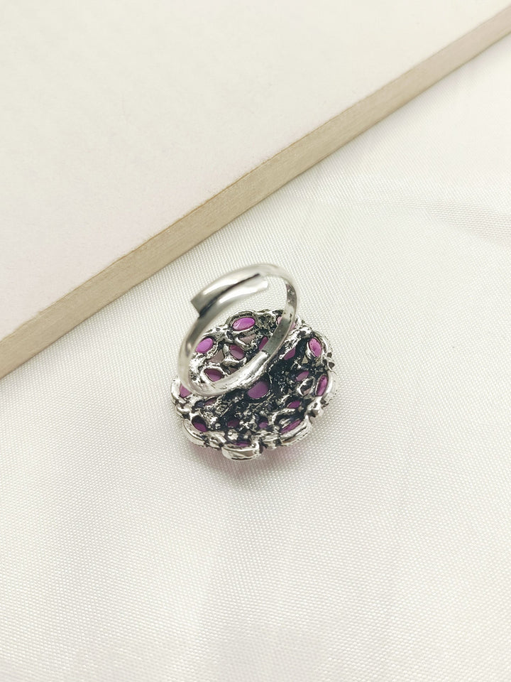 Roshni Rose Pink Oxidized Finger Ring