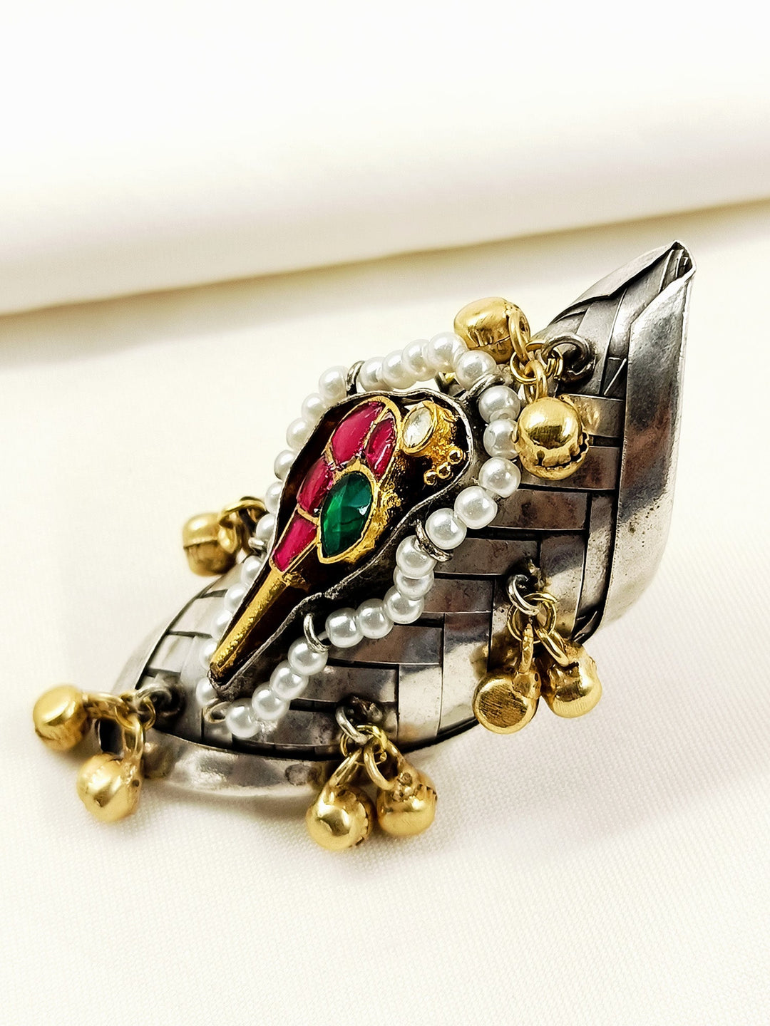 Gopika R&amp;G Oxidized Finger Ring - Adjustable Silver Plating