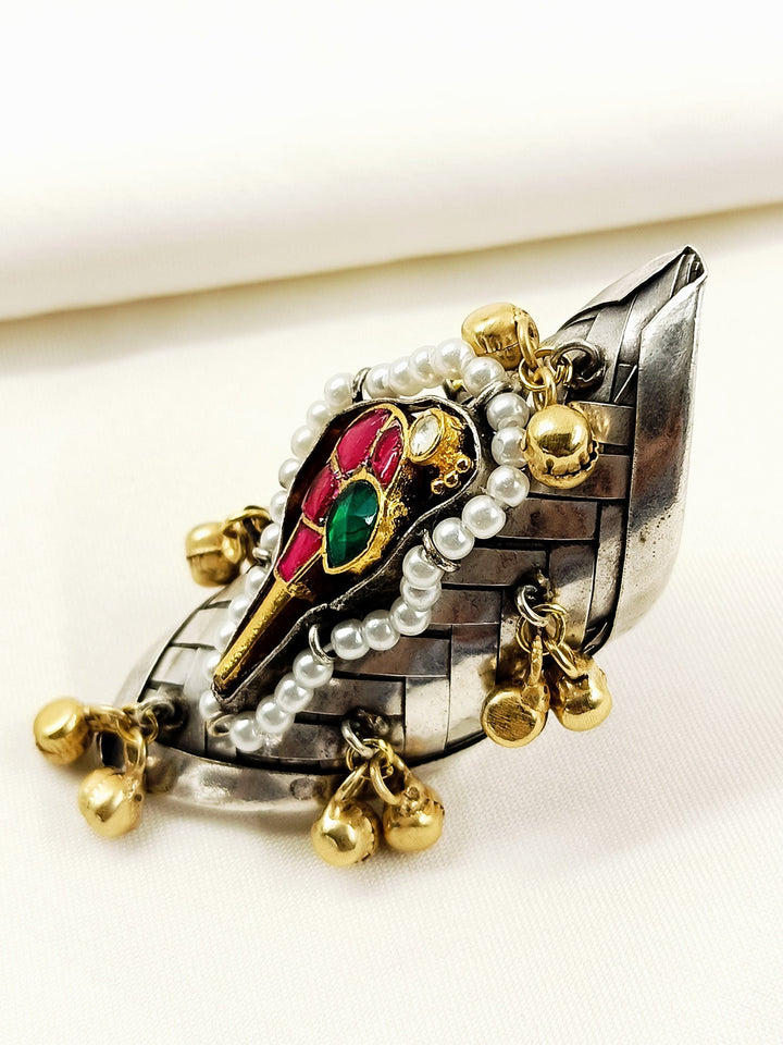 Gopika R&amp;G Oxidized Finger Ring - Adjustable Silver Plating