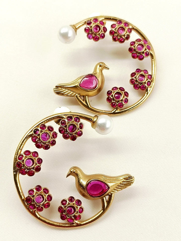 Yashni Ruby Boutique Earring - Pearl Antique Gold Plated