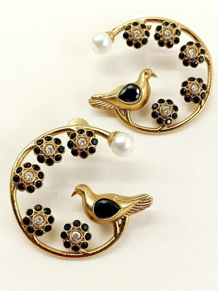 Sri Black Boutique Earring - Antique Gold-Plated Stone