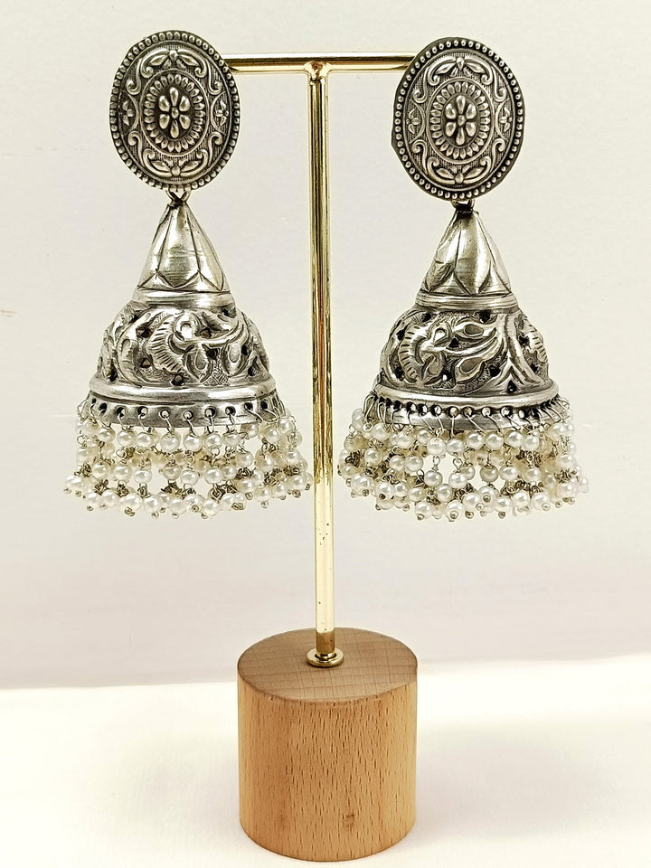 Bhumi White Pearl Oxidized Jhumki