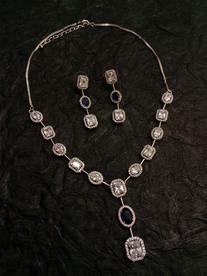 Hirsa Blue Sapphire American Diamond Necklace Set