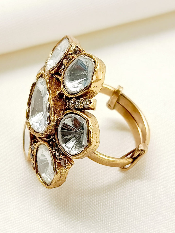 Nihali White Kundan Finger Ring