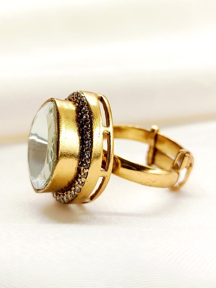 Aahladita White Kundan Finger Ring