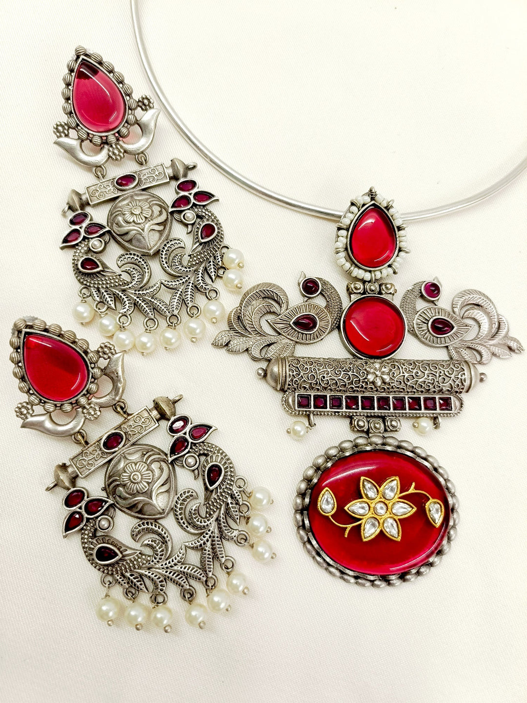 Gunika Maroon Hasli Style Necklace Set